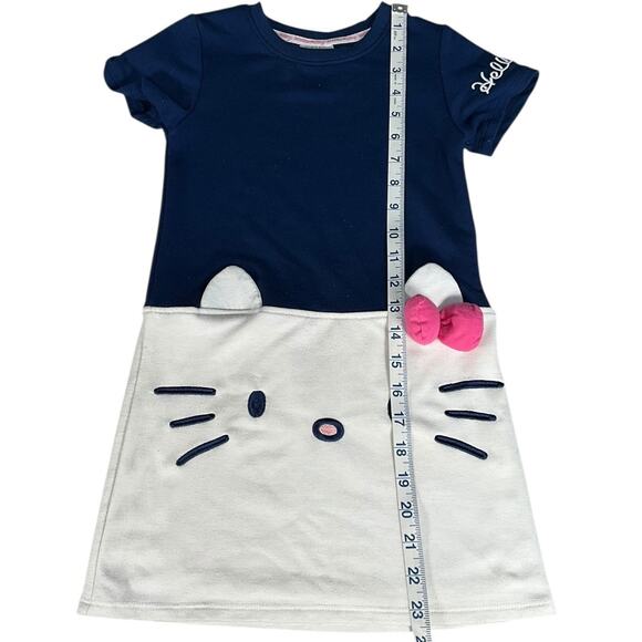 Hello Kitty Girls Dress Size 6 Navy White Cat Face Bow Ears Short Sleeve Cute - Picture 7 of 7